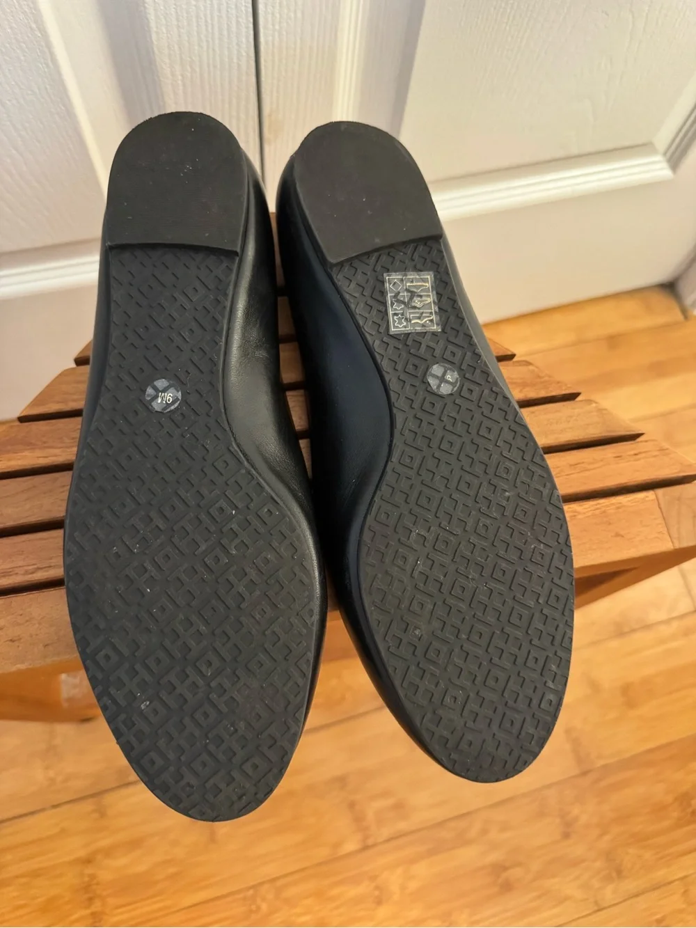 Tory Burch Black Leather Logo Ballet Flats
